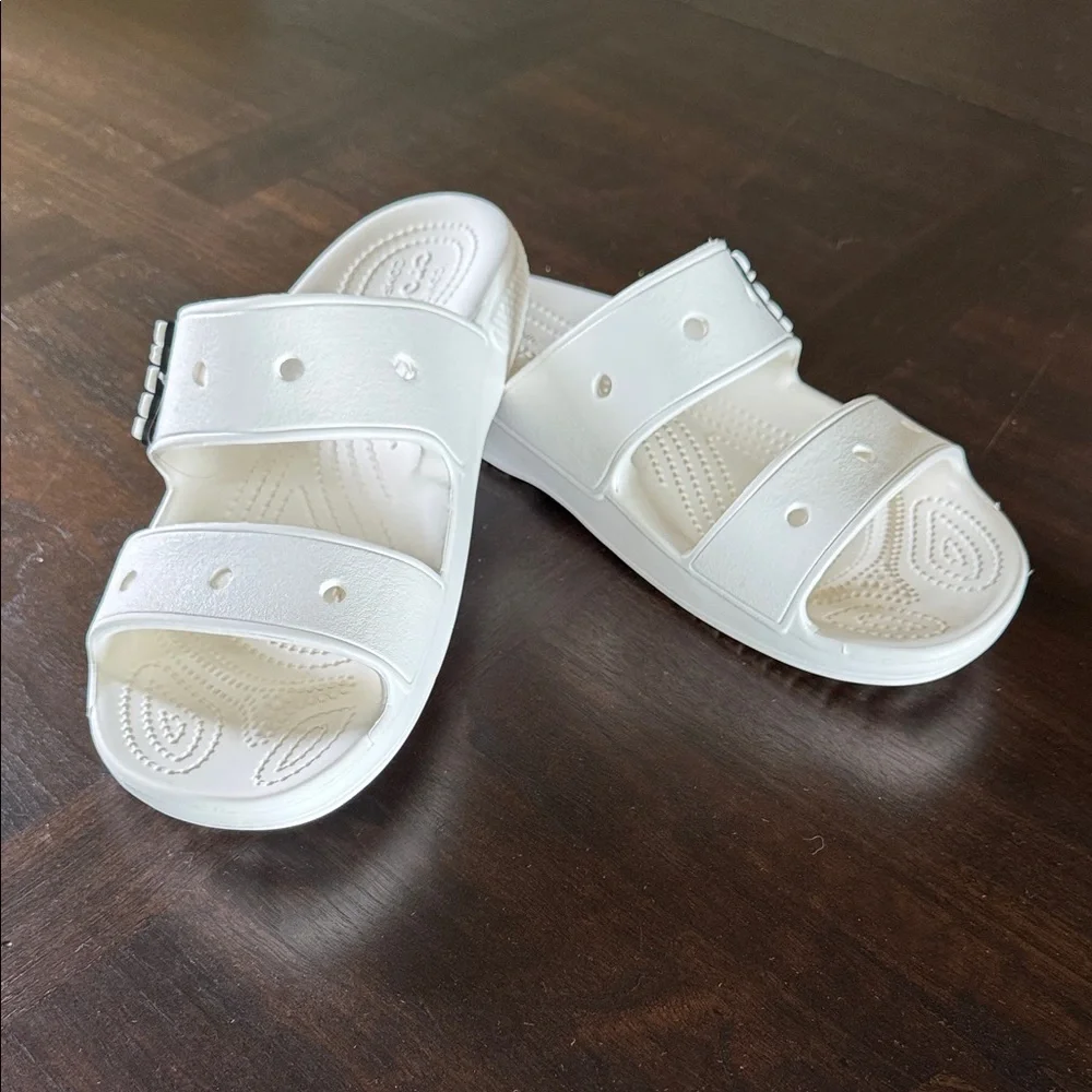 Crocs Unisex Slide Sandal - Wm Sz 10‎ / Men Sz 8 - White with Logo